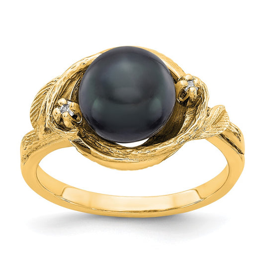 14k 7.5mm Black FW Cultured Pearl VS Diamond ring