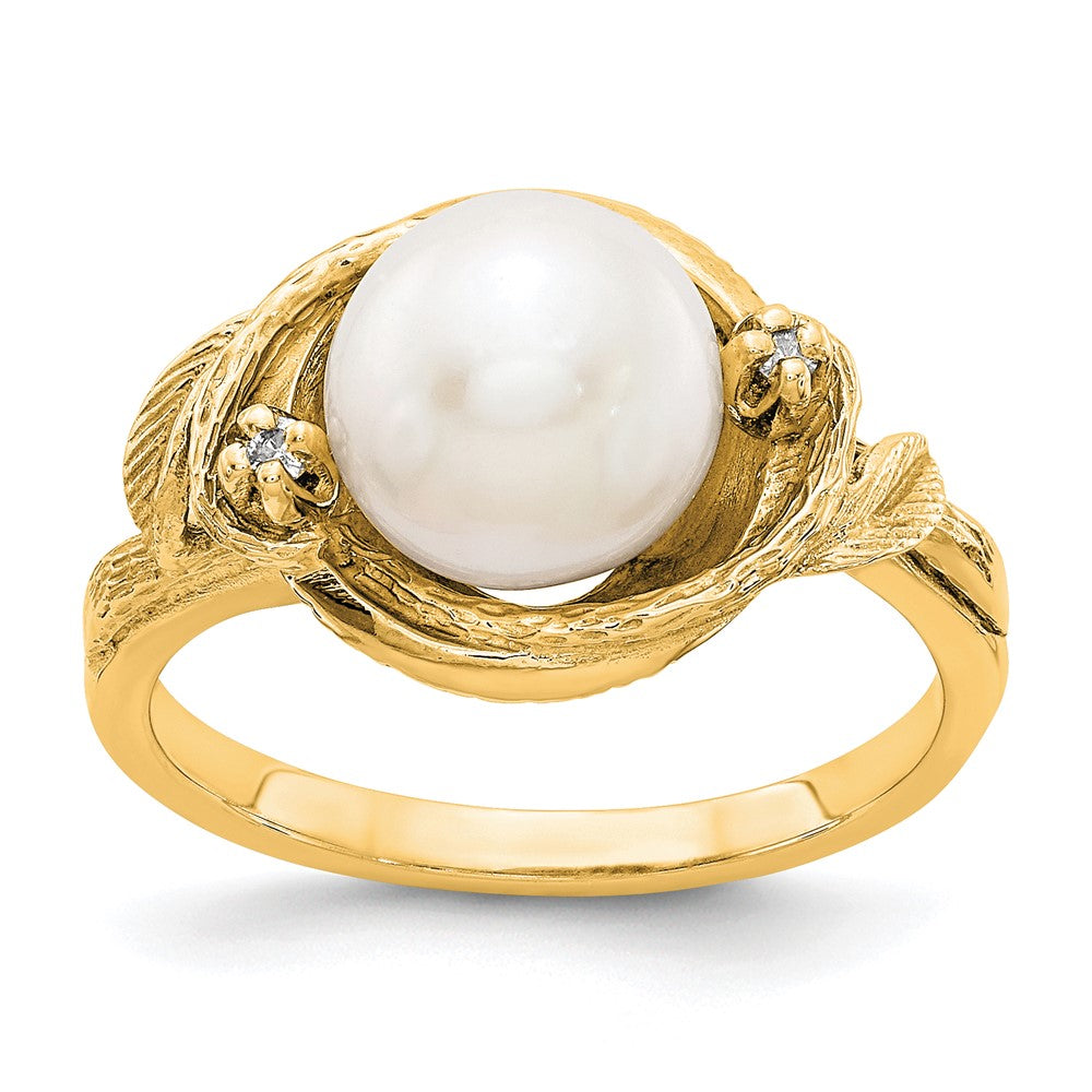 14k 7.5mm FW Cultured Pearl AA Diamond ring