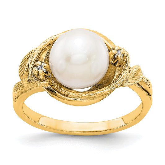 14k 7.5mm FW Cultured Pearl AA Diamond ring