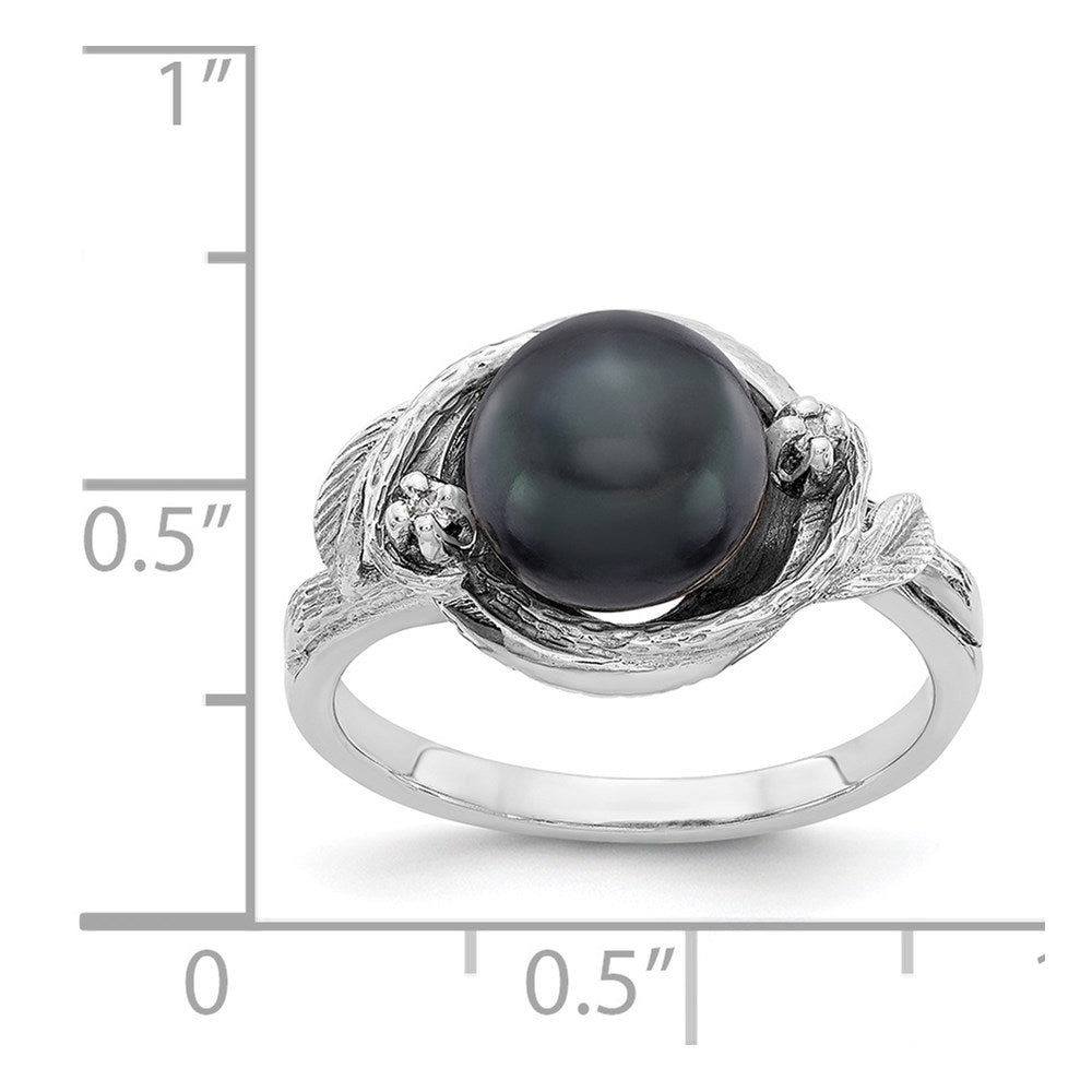 14k White Gold 7.5mm Black FW Cultured Pearl AAA Diamond ring