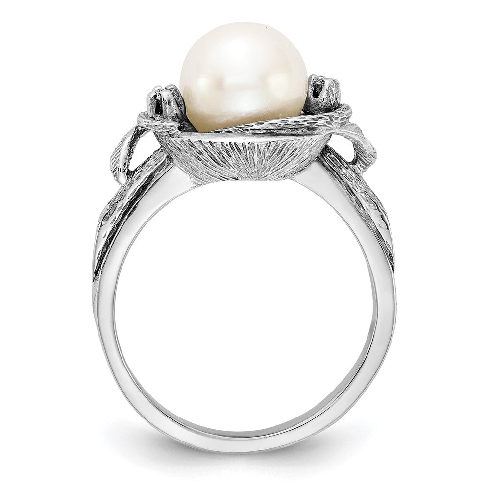 14k White Gold 7.5mm FW Cultured Pearl VS Diamond ring