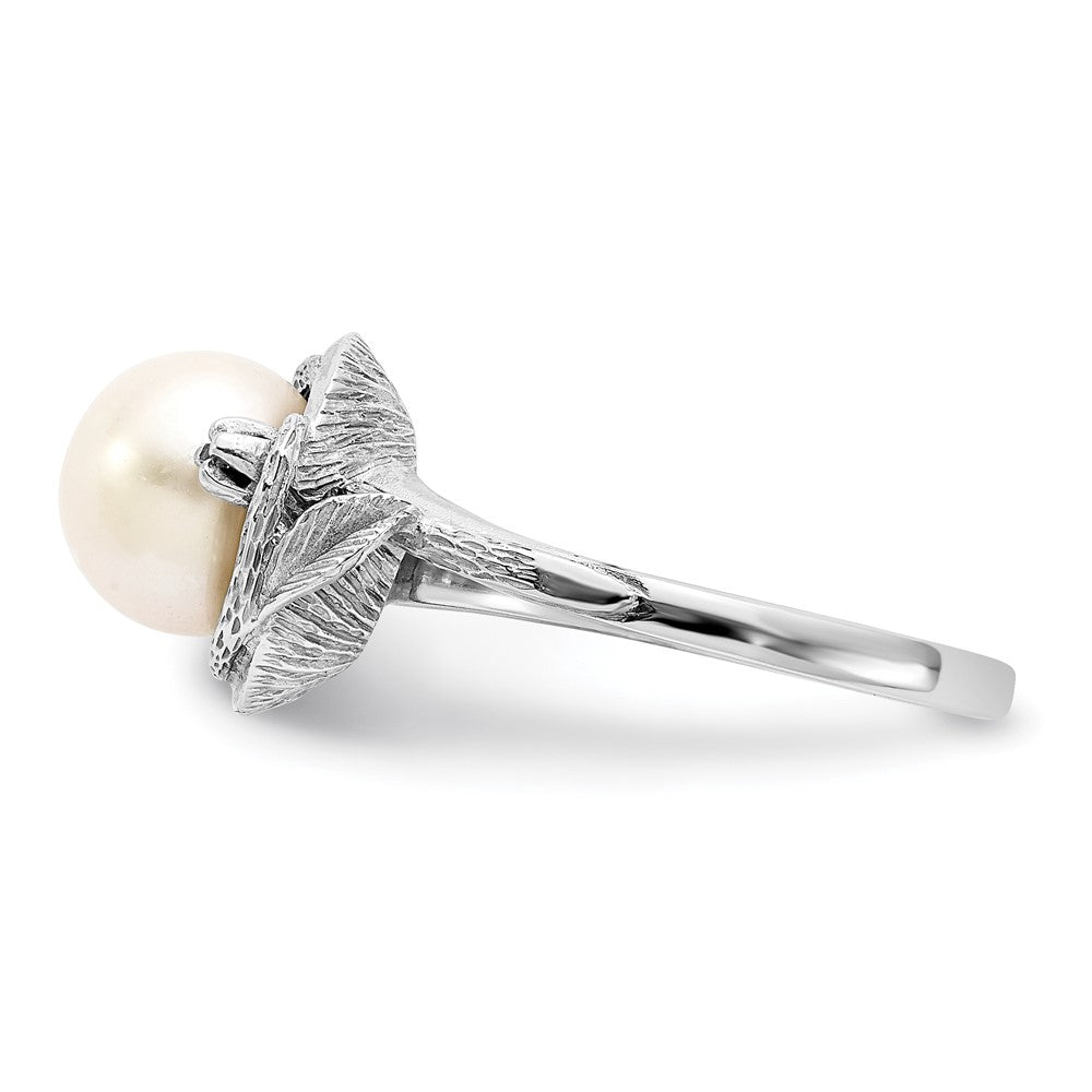14k White Gold 7.5mm FW Cultured Pearl AAA Diamond ring