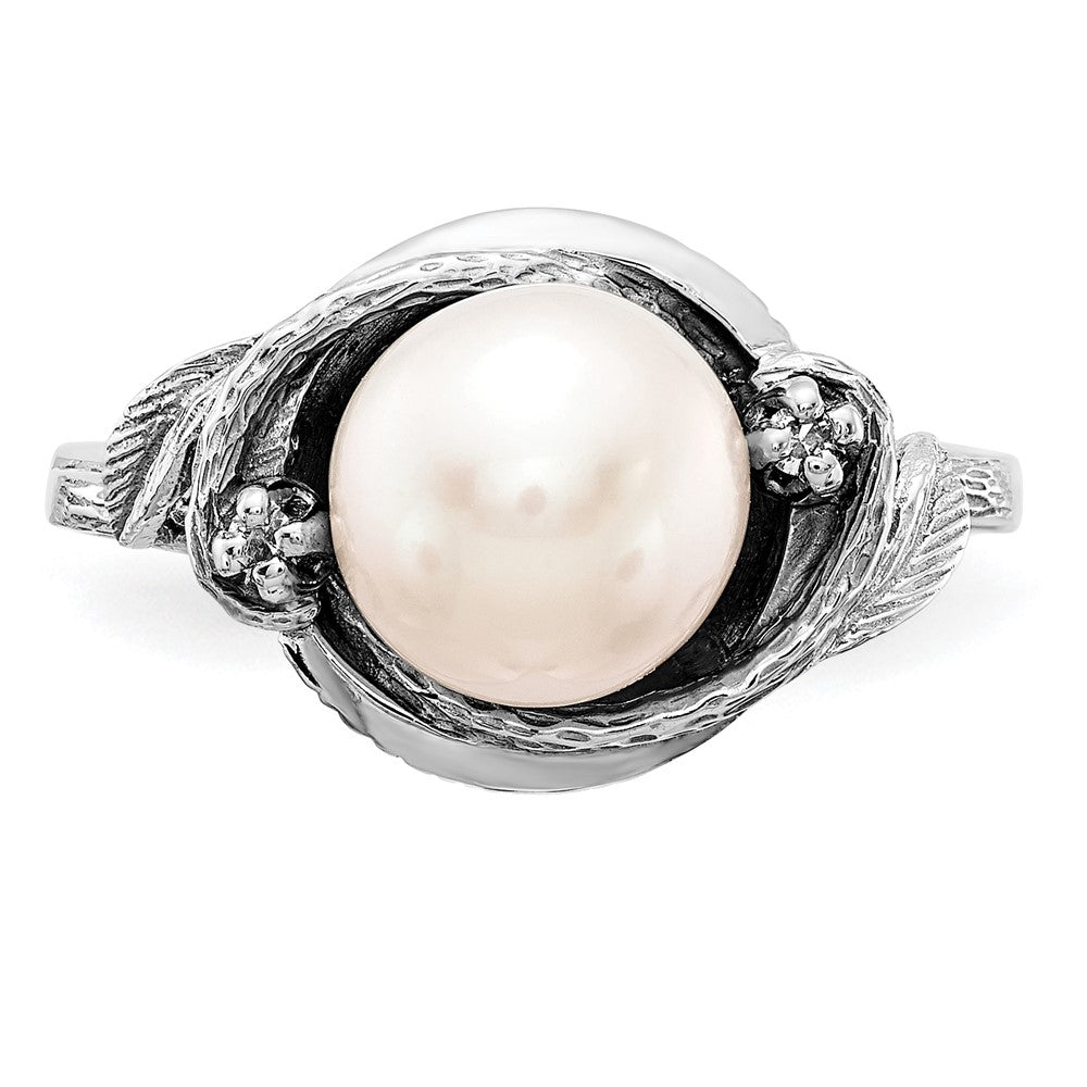 14k White Gold 7.5mm FW Cultured Pearl AA Diamond ring