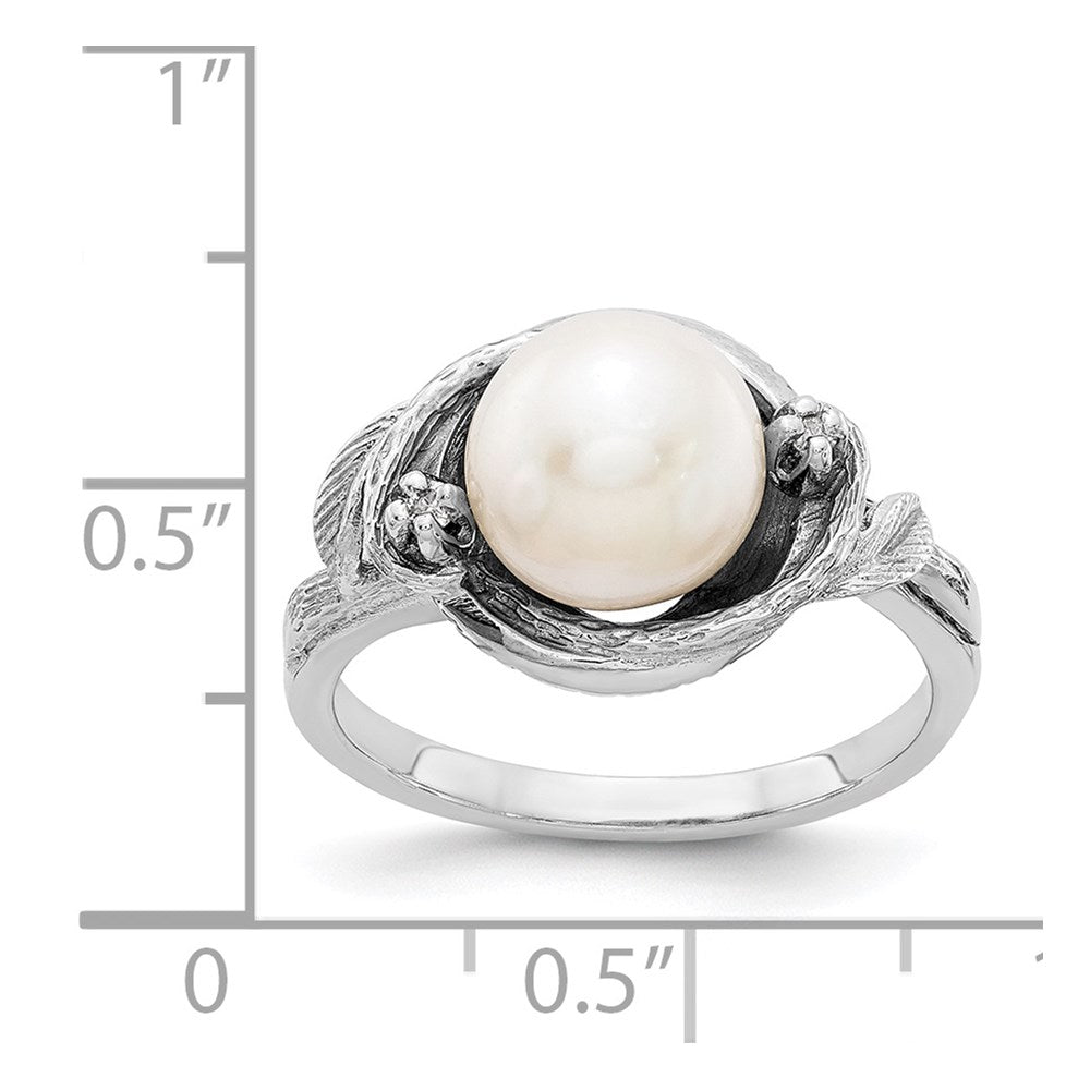 14k White Gold 7.5mm FW Cultured Pearl VS Diamond ring