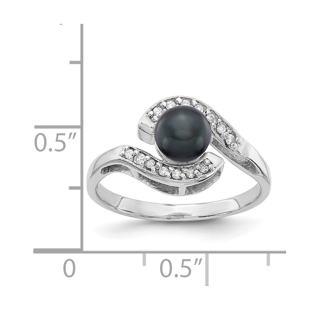 14k White Gold 5.5mm Black FW Cultured Pearl AAA Diamond ring