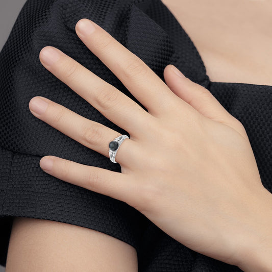 14k White Gold 6mm Black FW Cultured Pearl AAA Diamond ring