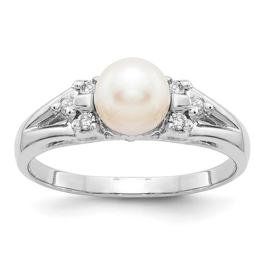14k White Gold 6mm FW Cultured Pearl AA Diamond ring