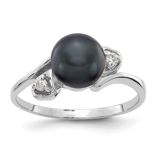14k White Gold 7mm Black FW Cultured Pearl VS Diamond ring