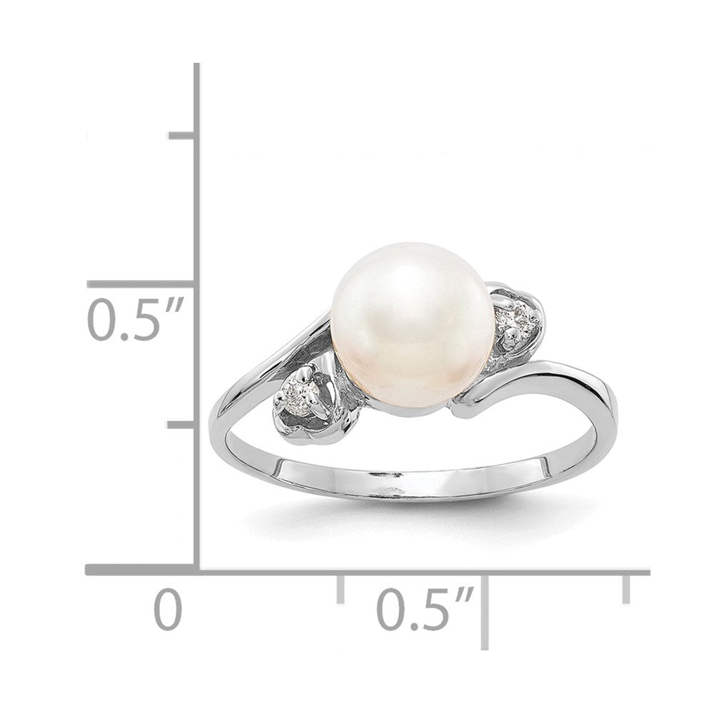 14k White Gold 7mm FW Cultured Pearl AAA Diamond ring