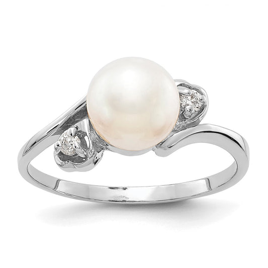 14k White Gold 7mm FW Cultured Pearl A Diamond ring