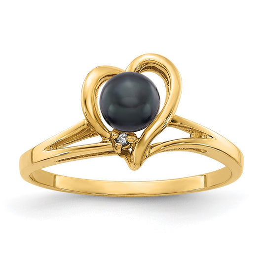 14k 4.5mm Black FW Cultured Pearl AA Diamond ring