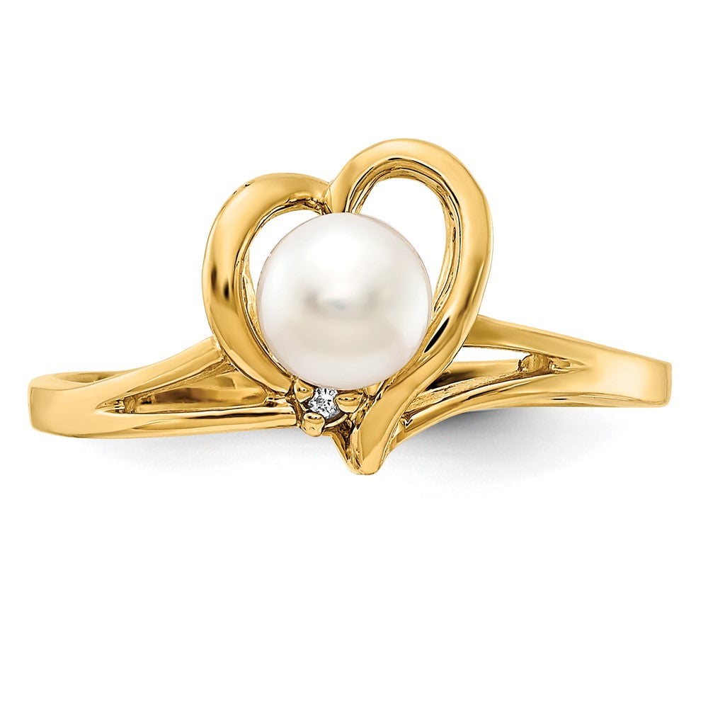 14k 4.5mm FW Cultured Pearl AA Diamond ring