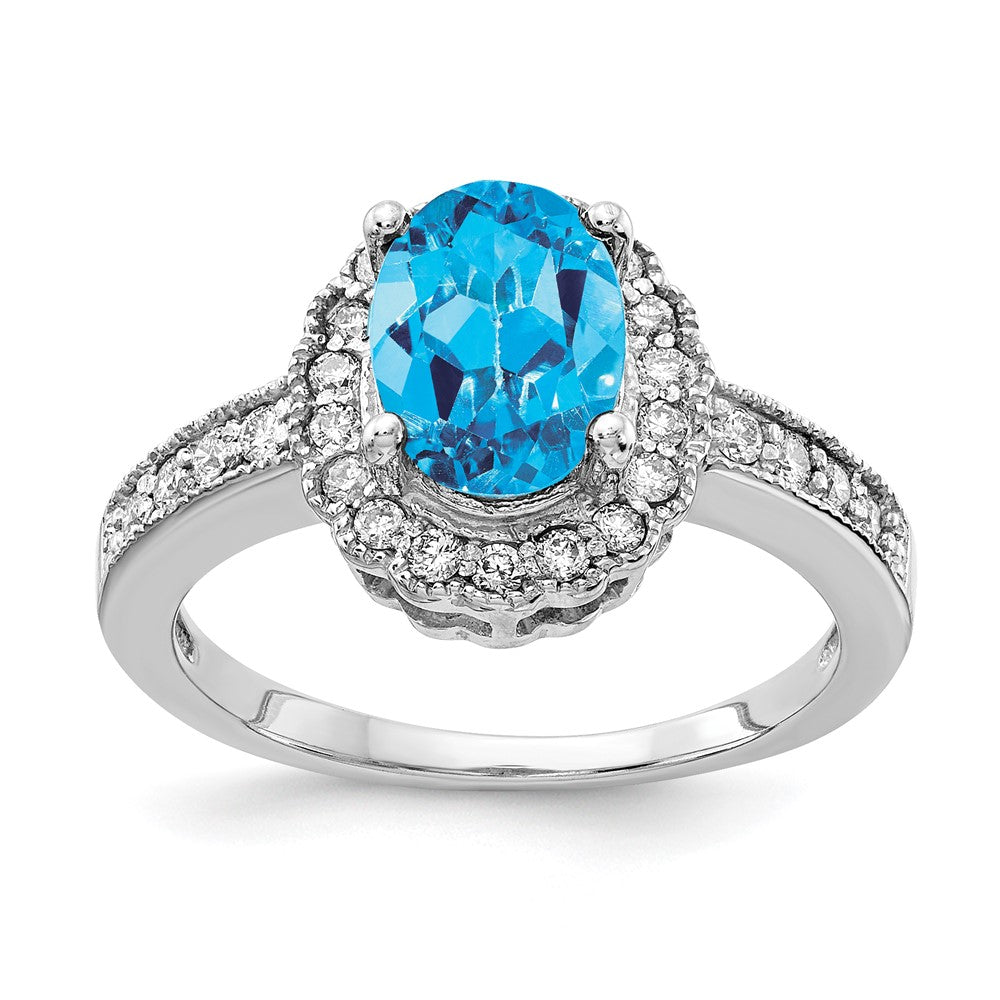 14k White Gold 8x6mm Oval Blue Topaz VS Diamond ring