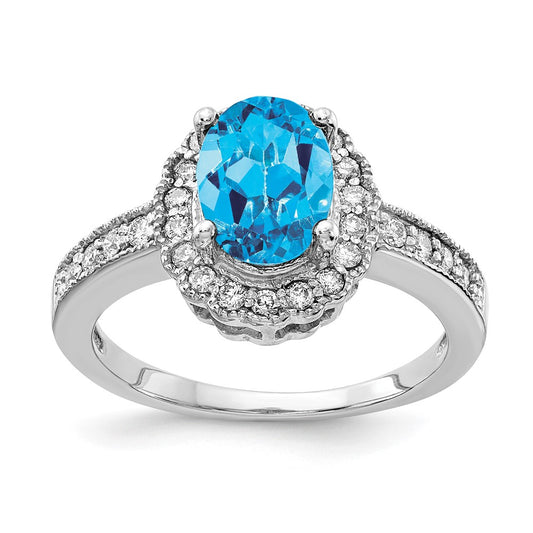 14k White Gold 8x6mm Oval Blue Topaz VS Diamond ring