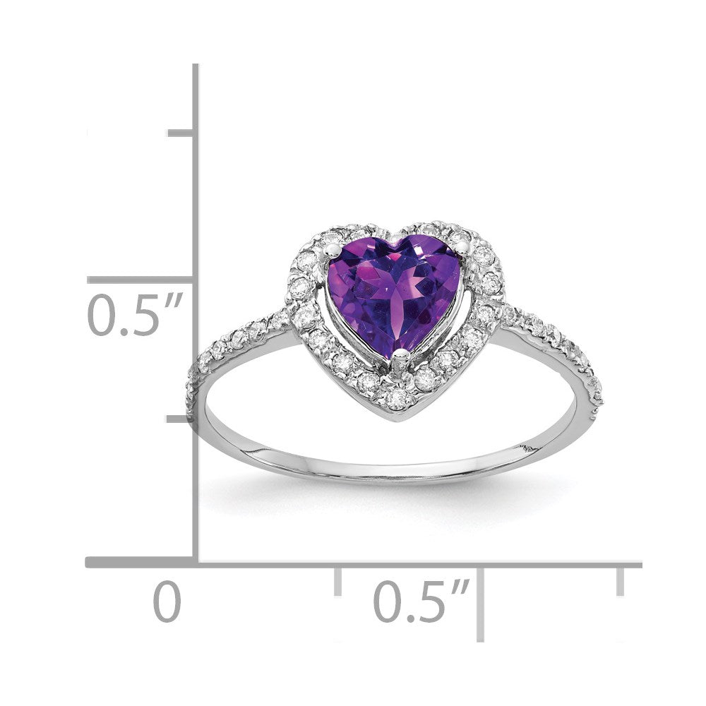 14k White Gold 6mm Heart Amethyst AA Diamond ring