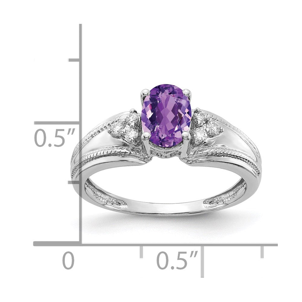 14k White Gold 7x5mm Oval Amethyst AA Diamond ring