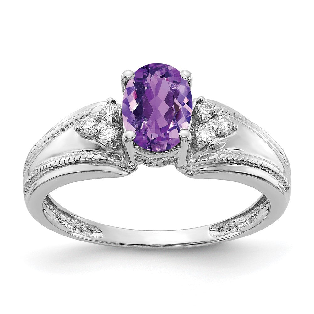 14k White Gold 7x5mm Oval Amethyst A Diamond ring