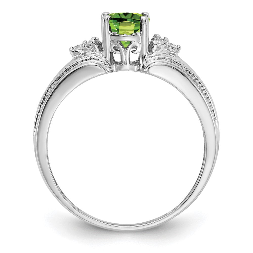 14k White Gold 7x5mm Oval Peridot VS Diamond ring
