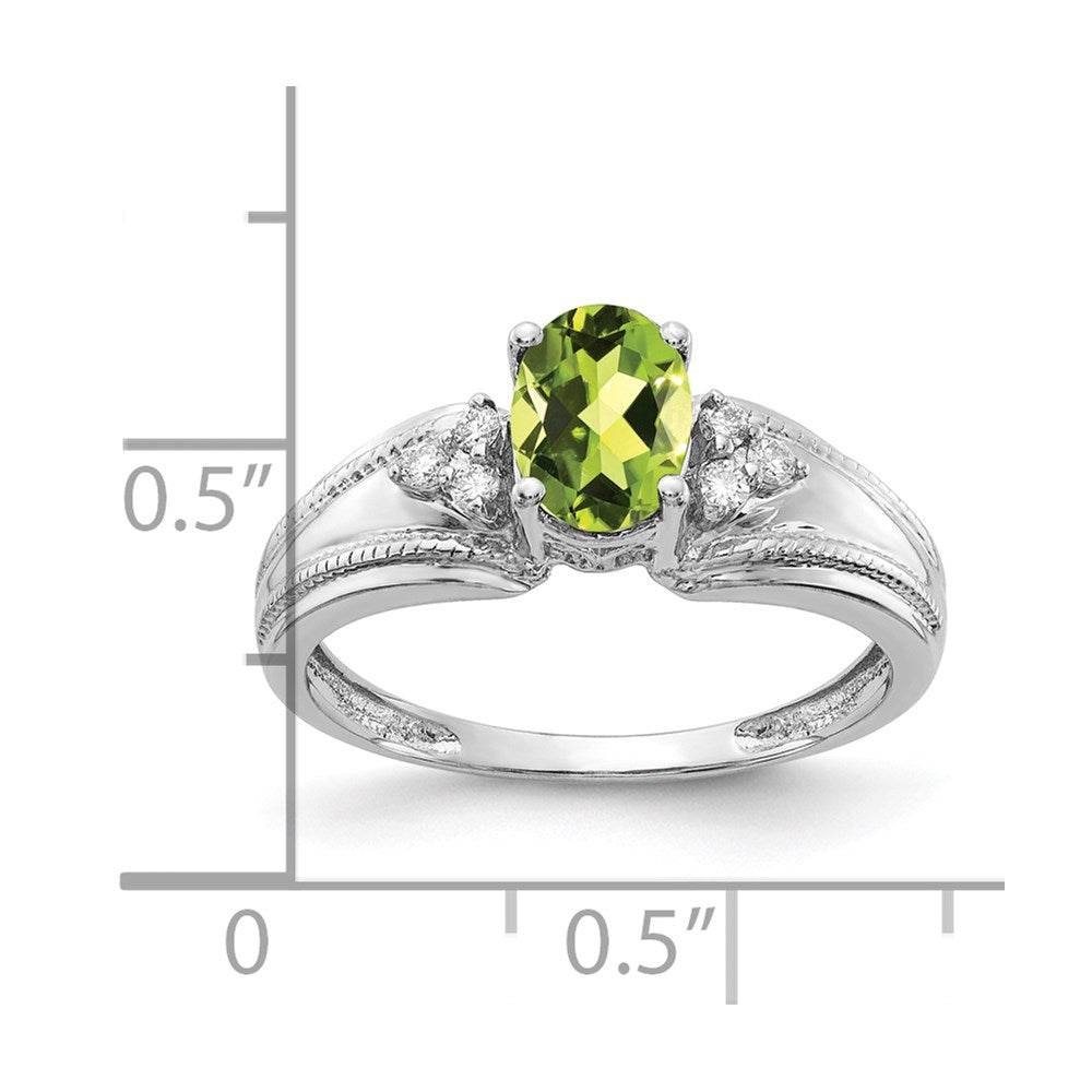 14k White Gold 7x5mm Oval Peridot VS Diamond ring