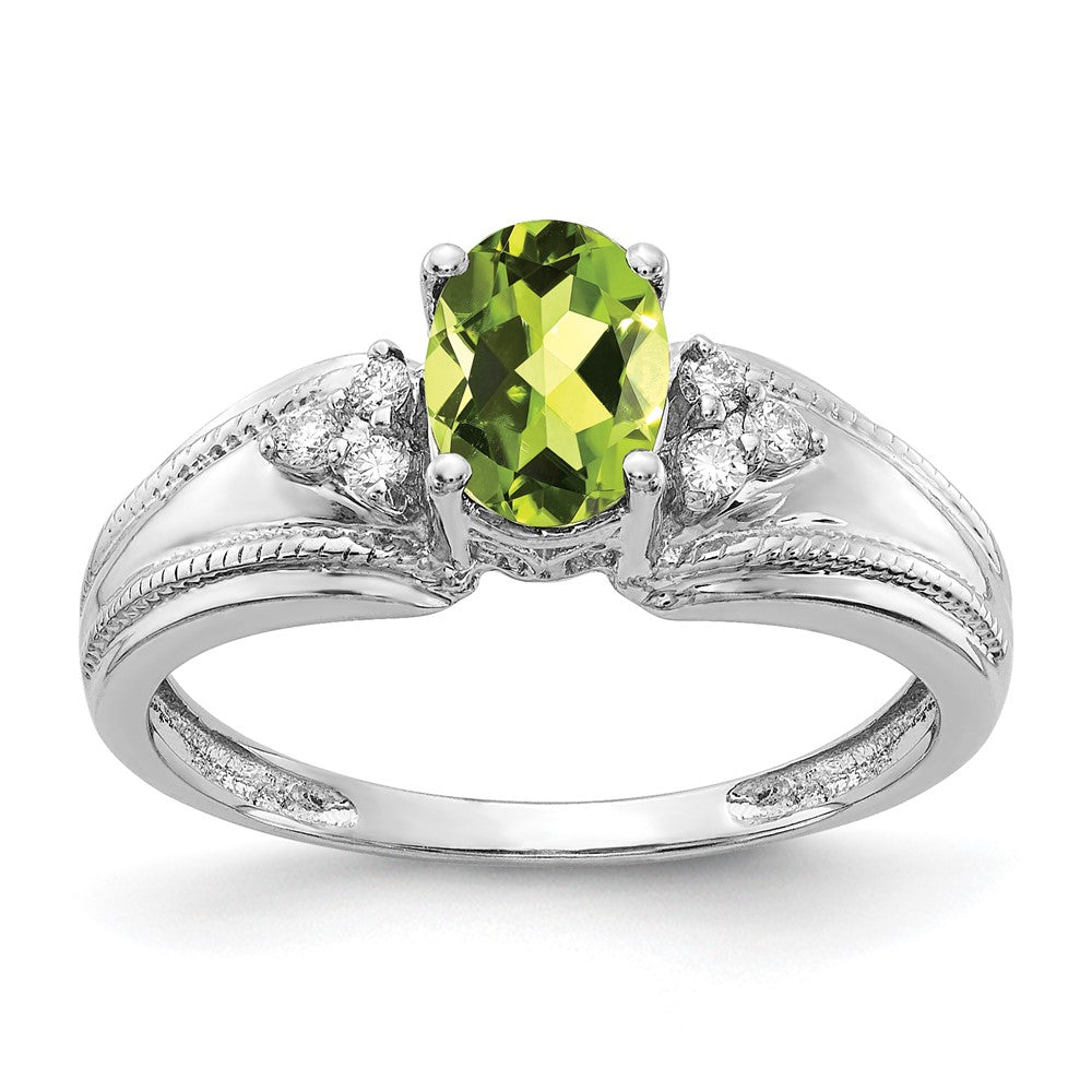 14k White Gold 7x5mm Oval Peridot A Diamond ring