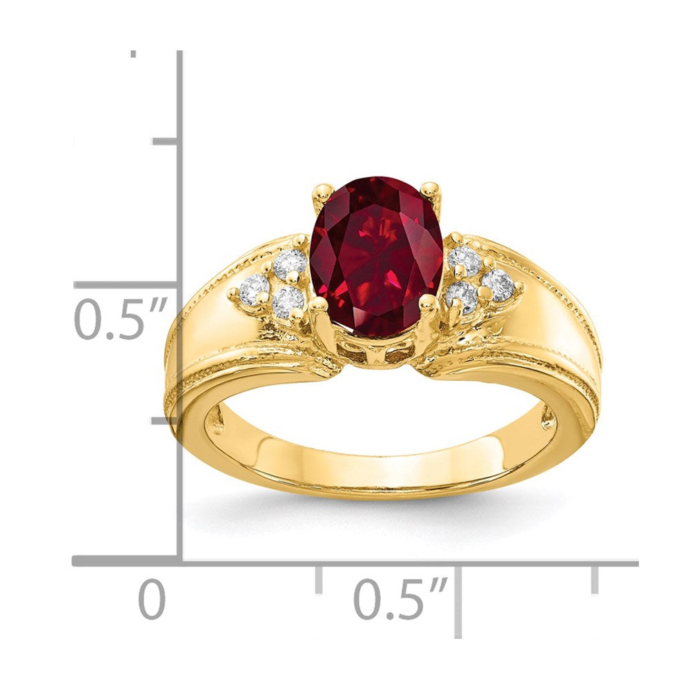 14k 8x6mm Oval Created Ruby VS Diamond ring