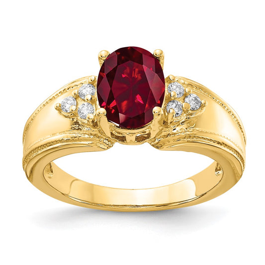 14k 8x6mm Oval Created Ruby VS Diamond ring