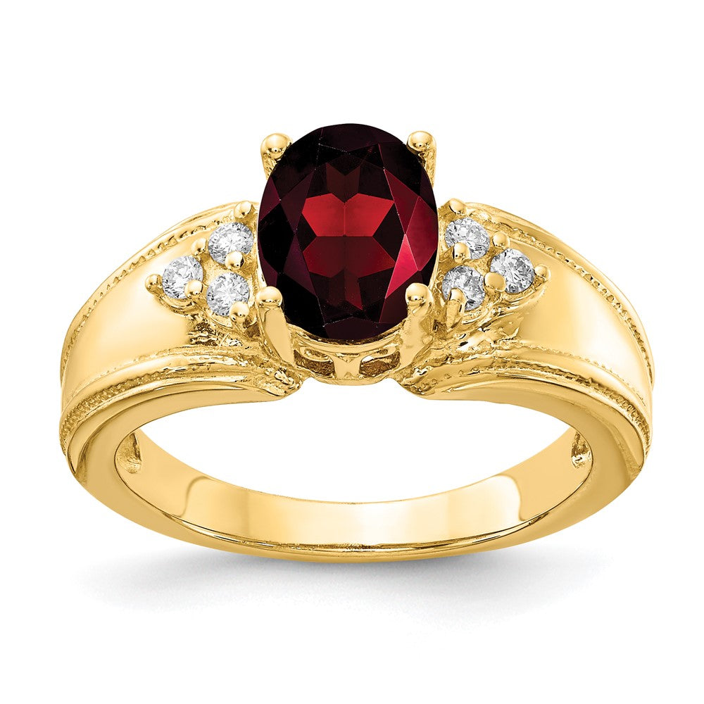 14k 8x6mm Oval Garnet VS Diamond ring