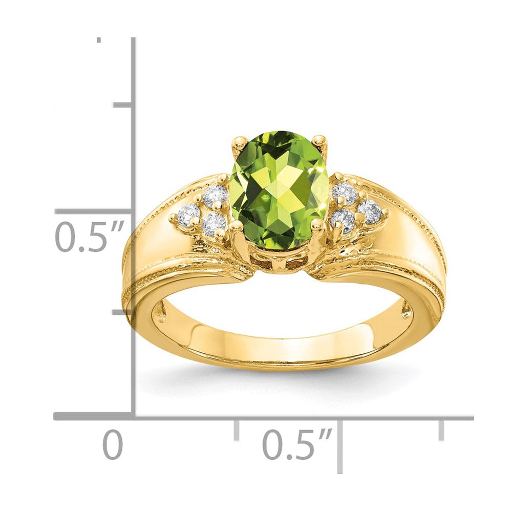 14k 8x6mm Oval Peridot VS Diamond ring