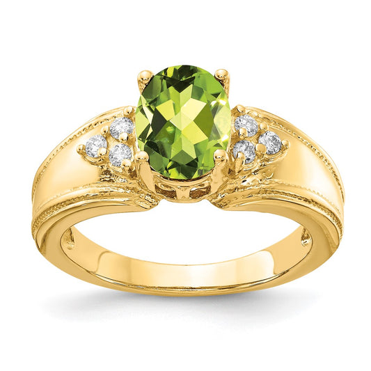 14k 8x6mm Oval Peridot VS Diamond ring