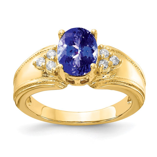 14k 8x6mm Oval Tanzanite A Diamond ring