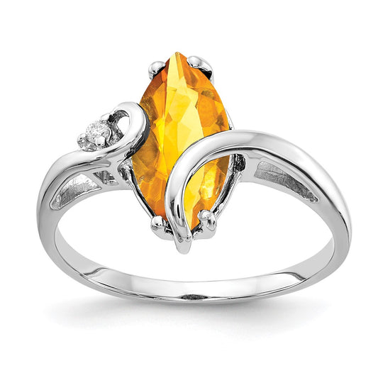 14k White Gold 12x6mm Marquise Citrine A Diamond ring