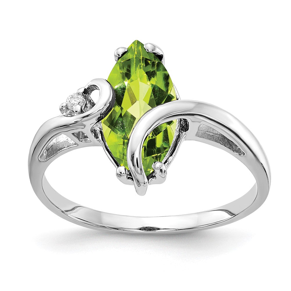 14k White Gold 12x6mm Marquise Peridot A Diamond ring