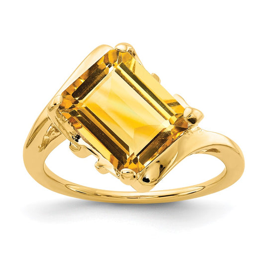 14k 10x8mm Emerald Cut Citrine ring
