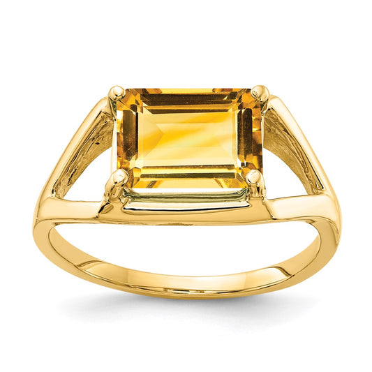 14k 9x7mm Emerald Cut Citrine ring
