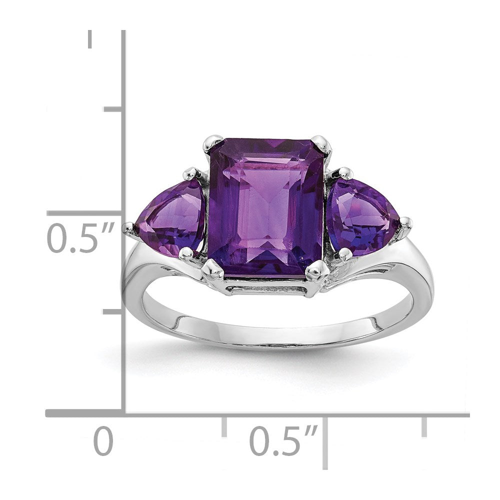 14k White Gold Amethyst 3-Stone Ring