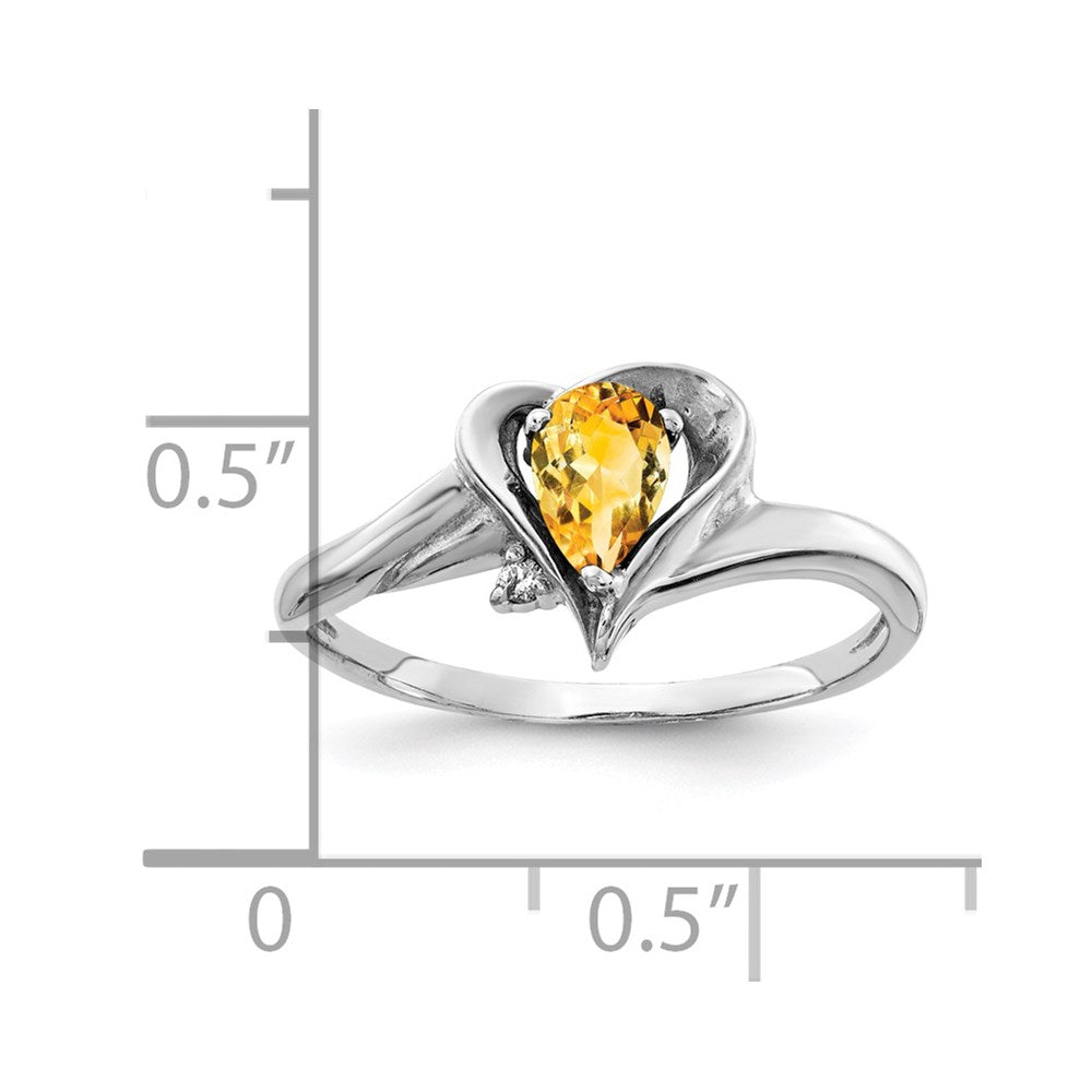 14k White Gold 6x4mm Pear Citrine VS Diamond ring