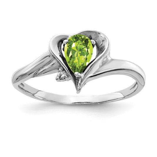 14k White Gold 6x4mm Pear Peridot A Diamond ring