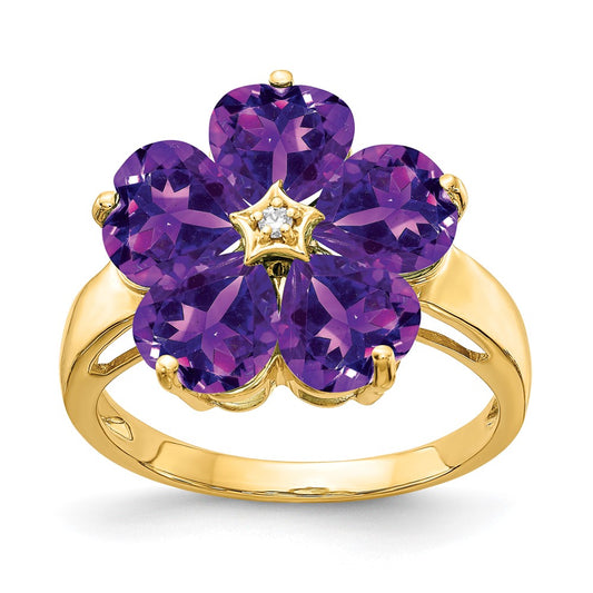 14k 6mm Heart Amethyst AA Diamond ring