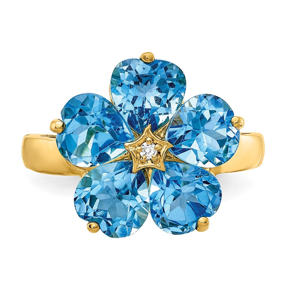 14k 6mm Heart Blue Topaz VS Diamond ring
