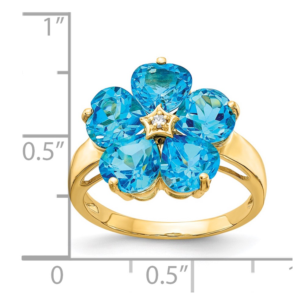 14k 6mm Heart Blue Topaz VS Diamond ring