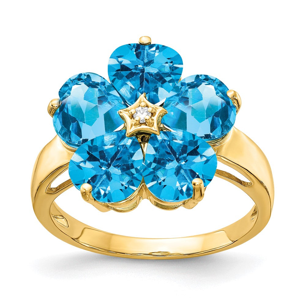 14k 6mm Heart Blue Topaz AAA Diamond ring