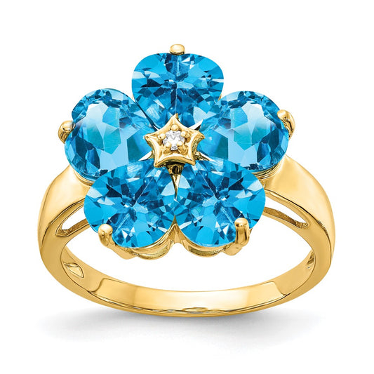 14k 6mm Heart Blue Topaz AA Diamond ring