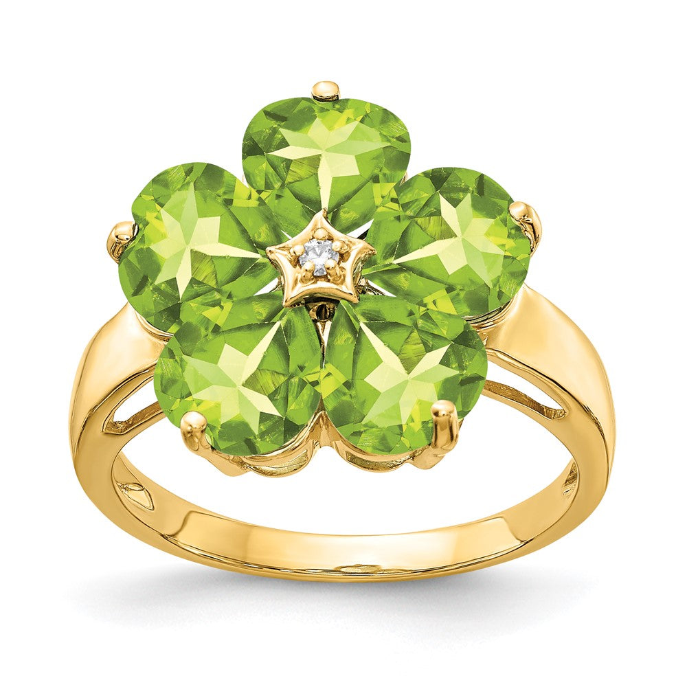 14k 6mm Heart Peridot AAA Diamond ring