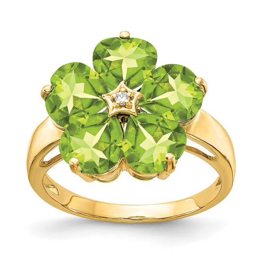 14k 6mm Heart Peridot AAA Diamond ring
