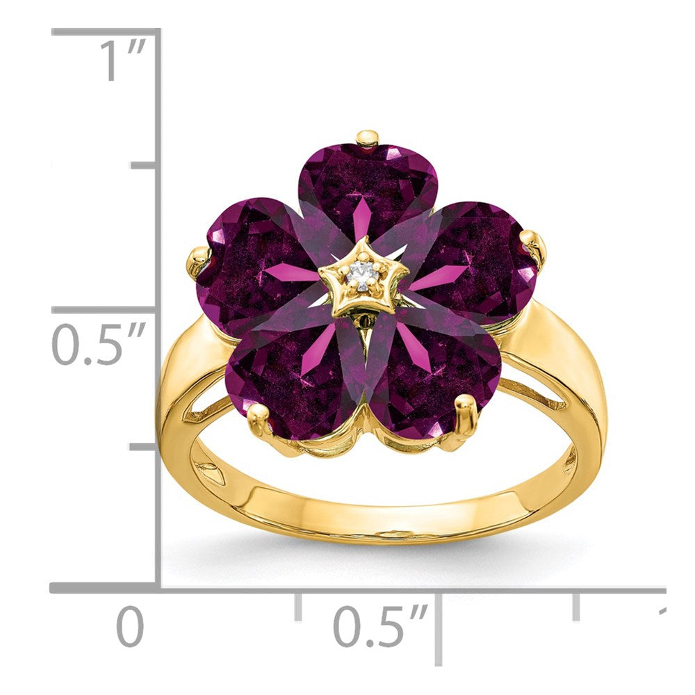 14k 6mm Heart Rhodolite Garnet AAA Diamond ring