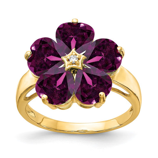 14k 6mm Heart Rhodolite Garnet AAA Diamond ring