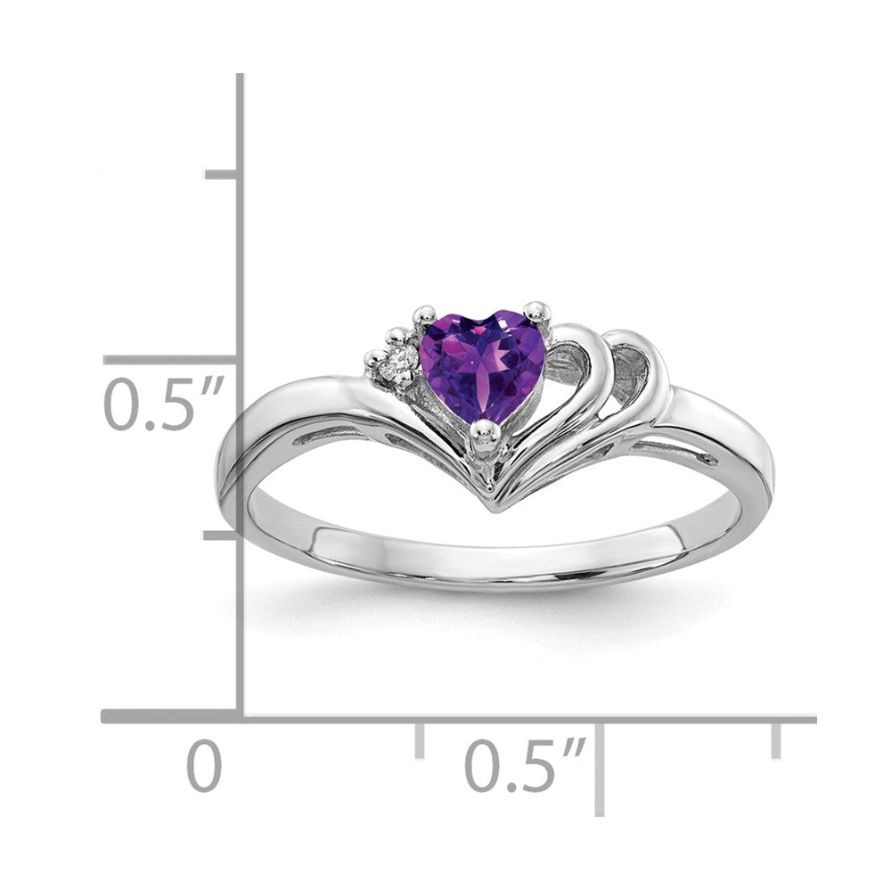 14k White Gold 4mm Heart Amethyst VS Diamond ring