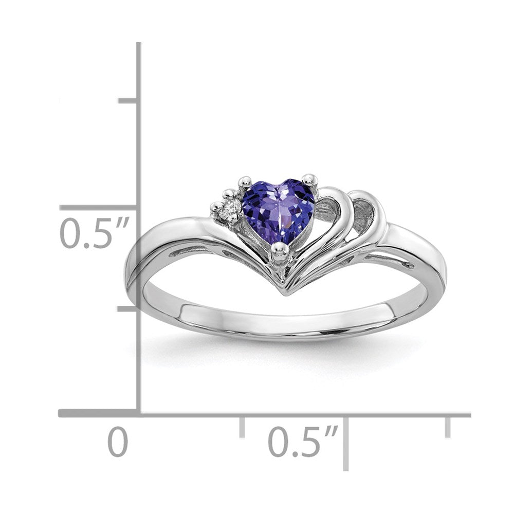14k White Gold 4mm Heart Tanzanite VS Diamond ring