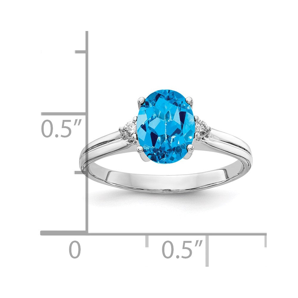 14k White Gold 8x6mm Oval Blue Topaz AAA Diamond ring