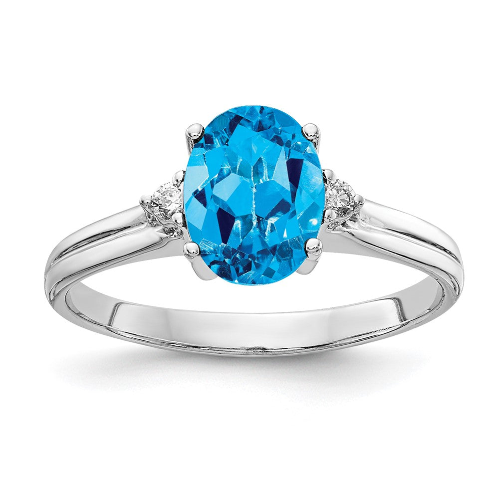 14k White Gold 8x6mm Oval Blue Topaz AAA Diamond ring